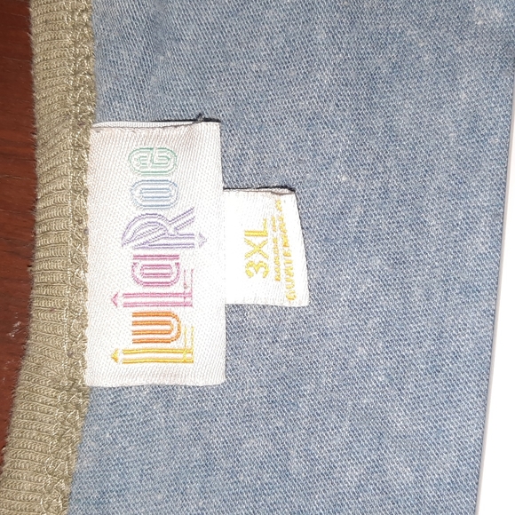 LulaRoe Simply Comfortable 3XL blue shirt with green olive sleeves - Picture 3 of 4